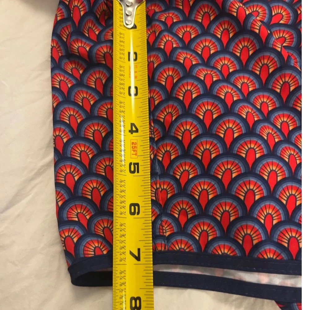 Fair Harbor Mens Swim Shorts Red Navy Geometric Fan Print Board Shorts Large